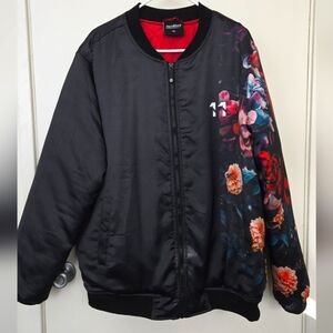 Fresh Hoods Bomber Jacket Coat Black Red Floral Mens XL EUC